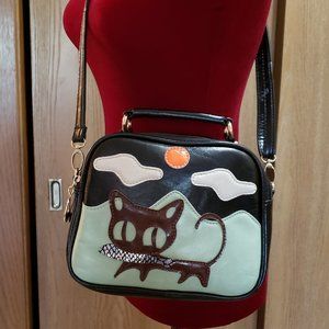 PU Cat & Fish Crossbody Satchel Purse Handbag